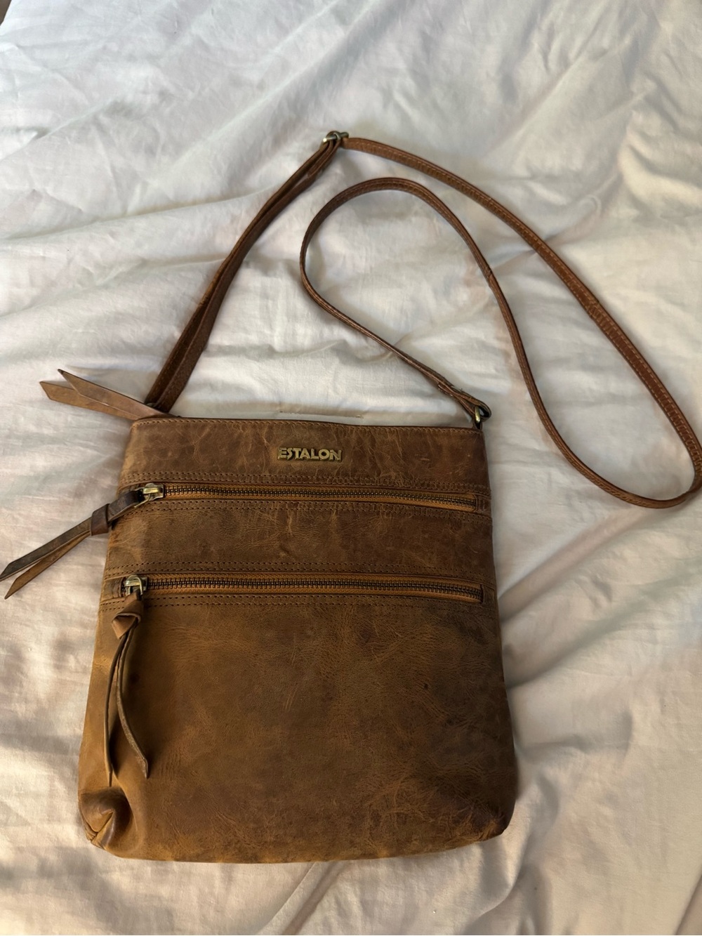 Genuine Brown Leather Crossbody Bag - Women